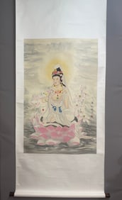 A Chinese Vertical Scroll Ink Painting of Figure on Silk