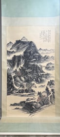 A Chinese Vertical Scroll Ink Painting of Landscape on Paper