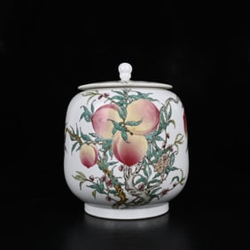 An Exquisite Famille-Rose Bats and Peach Pattern Jar with Cover