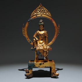 A Rare Gilt Bronze Statue of Avalokitesvara Ornament