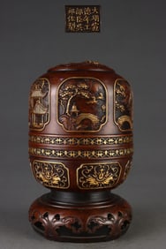 A Fine Gilt Bronze Landscape and Dragon Pattern Censer