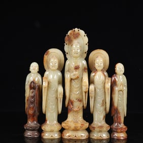 A Set of Fine White Jade Buddha Statue