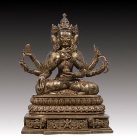 A Solemn Bronze Statue of Gautama’s Mother, With Inscription