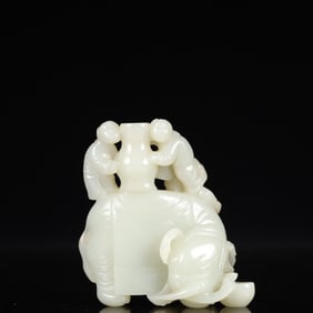 An Exquisite White Jade Figure Pattern Elephant Ornament