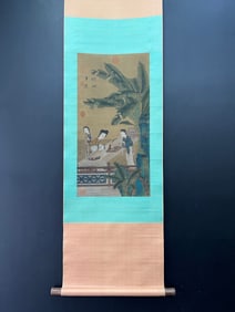 A Chinese Vertical Scroll Ink Painting of Figure and Story on Silk