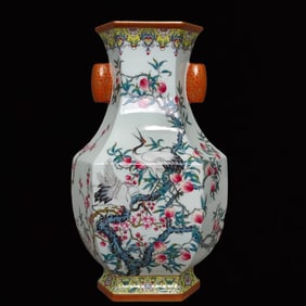 A Huge Famille-Rose Flower and Fruit Pattern Double-Ears Jar,with Poem