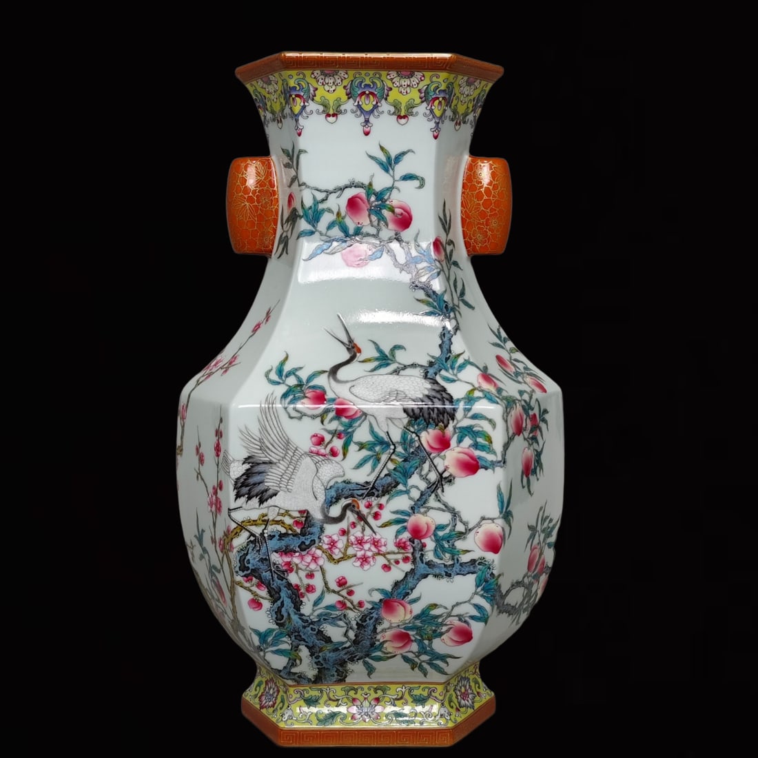 A Huge Famille-Rose Flower and Fruit Pattern Double-Ears Jar,with Poem (1 of 7)