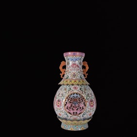 A Huge Famille-Rose White Ground Flower Pattern Double-Ears Vase