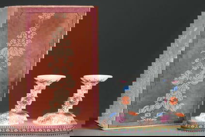 A Pair of Exquisite Famille-Rose Flower and Butterfly Pattern Candlesticks