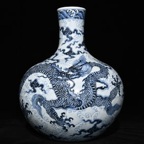 A Huge Blue and White Dragon and Phoenix Pattern Vase
