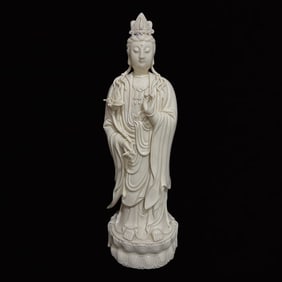 A Solemn Blance-De-Chine Statue of Avalokitesvara
