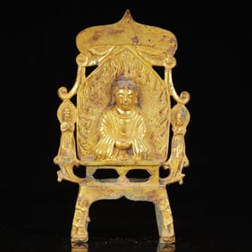 An Exquisite Gilt Bronze Screen,with Buddha Statue