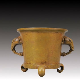 An Exquisite Bronze Elephant-Ears and Tripod Censer