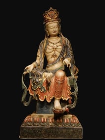 A Solemn Marble Painted Color Statue of Avalokitesvara