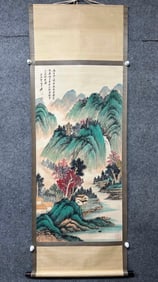 A Chinese Vertical Scroll Ink Painting of Landscape on Paper