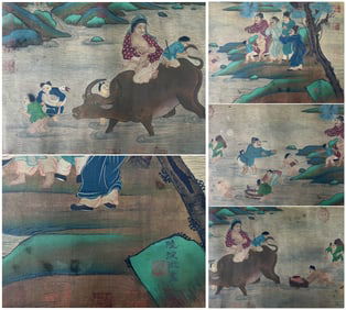 A Chinese Hand Scroll Ink Painting of Figure and Story on Silk