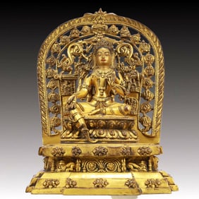 A Solemn Gilt Bronze Statue of Tara,With Inscription