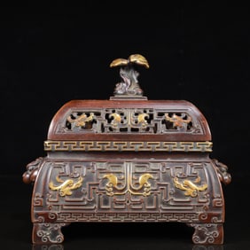 A Rare Gilt Bronze Ganoderma lucidum Pattern Double-Ears Censer