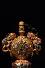 A Rare Beeswax Dragon Pattern Inlaid Dzi Bead and Turquoise Snuff Bottle