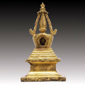 A Rare Gilt Bronze Pagoda