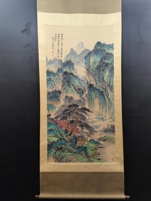 A Chinese Vertical Scroll Ink Painting of Landscape on Paper