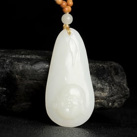An Exquisite White Jade Statue of Maitreya Buddha Pendant