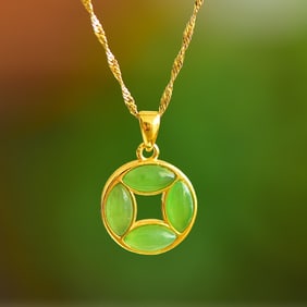 An Exquisite Sterling Silver-Gold Plated Inlaid Jasper Pendant