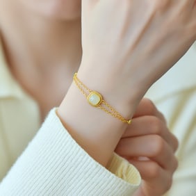 An Exquisite Sterling Silver-Gold Plated Inlaid White Jade Bracelet