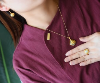 A Set of Fine Sterling Silver-Gold Plated Inlaid White Jade Jewelrys