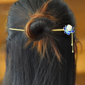 An Exquisite Sterling Silver-Gold Plated Inlaid White Jade Hairpin