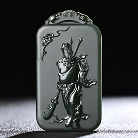 An Exquisite Cyan jade Statue of Guangong Pendant