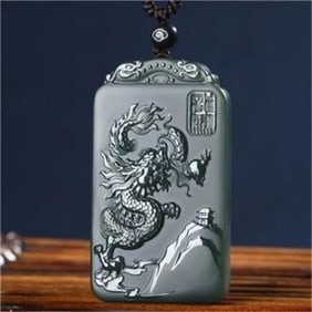 An Exquisite Cyan jade Dragon Pattern Pendant