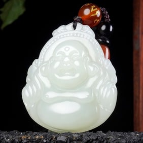 An Exquisite White Jade Statue of Maitreya Buddha Pendant