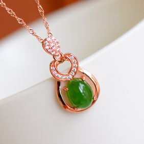 An Exquisite Sterling Silver-Gold Plated Inlaid Jasper Pendant,Inlaid Diamond