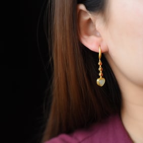 A Pair of Exquisite Sterling Silver-Gold Plated Inlaid White Jade Earrings