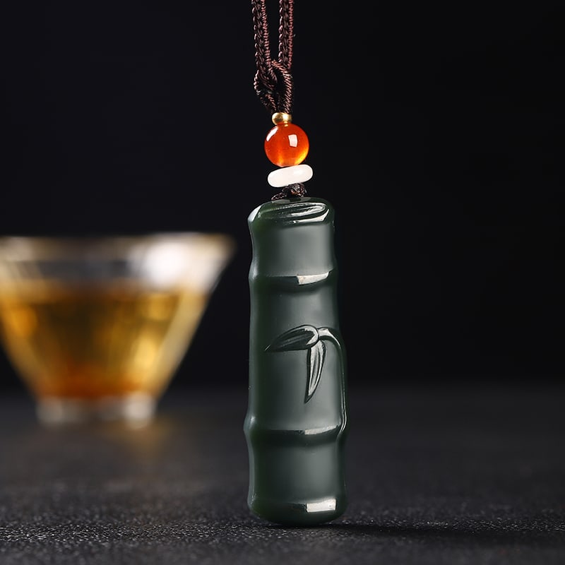 An Exquisite Cyan jade Bamboo Pendant: An Exquisite Cyan jade Bamboo Pendant,Size:1.9inx0.6inx0.3in 青玉竹子挂件
