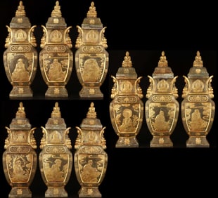A Set of Rare Gilt Bronze Arhat Vases