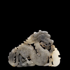 An Exquisite Greenish Jade Dragon Ornament