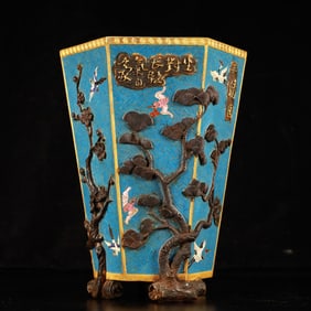 An Exquisite Cloisonne Pine, Bamboo and Plum Blossom Pattern Brush Pot