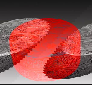 A Fine Carved Red Lacquer Character and Story Pattern Box