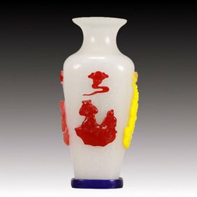 A Multi-Color Overlay White Glass 'Figure' Vase