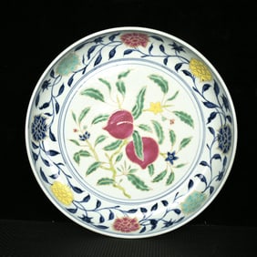 A Rare Blue and White Wucai Painted Gold Flower and Fruit Pattern Plate