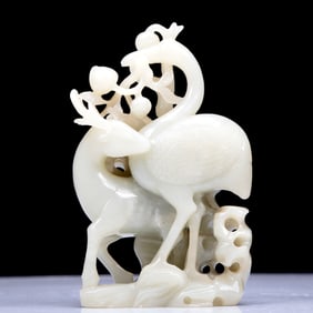 A Precious White Jade 'Deer& Crane' Decoration