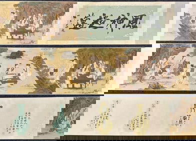 A Chinese Hand Scroll Ink Painting of Character and Story on Silk,Zhang Daqian