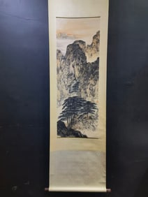 A Chinese Vertical Scroll Ink Painting of Landscape and Figure on Paper,Fu Baoshi