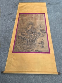 A Chinese Vertical Scroll Ink Painting of Manjusri on Silk,Song Huizong