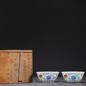 A Pair of Exquisite Doucai Flower Pattern Cups