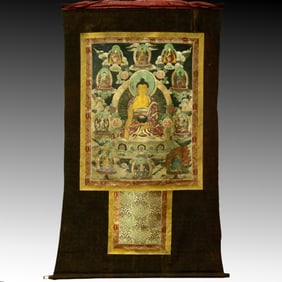 An Exquisite Brocade Painted Color Sakyamuni Tangka
