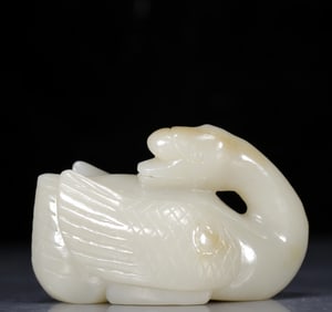 An Exquisite Greenish Jade Goose Ornament