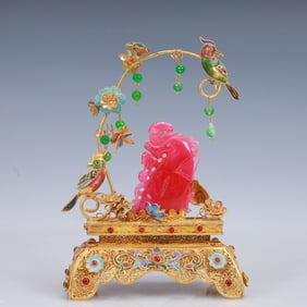 An Exquisite Filigree and Gilding Inlaid Jadeite Dragon Ornament,Inlaid Gems